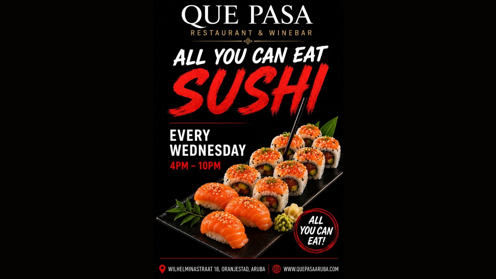 All You Can Eat Sushi – Que Pasa Restaurant & Winebar - Image 1